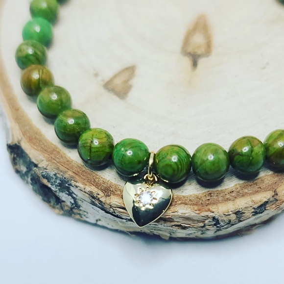 Jade Zirconia heart charm bracelet 6 mm - Picture 2 of 3